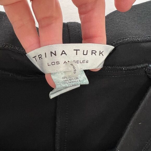 Trina Turk Black Gray Colorblock Mid Rise Leather‎ Side Panel Leggings Size 4 - Picture 8 of 13